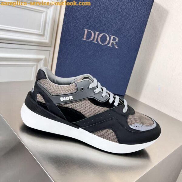 Replica Dior Men's B29 Sneakers In Gray Mesh and Black Suede 11