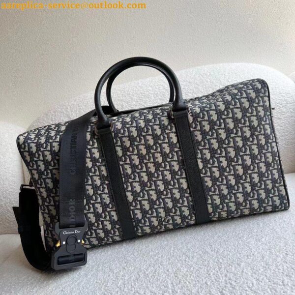 Replica Dior Lingot 50 Duffle Bag In Black Oblique Jacquard 13