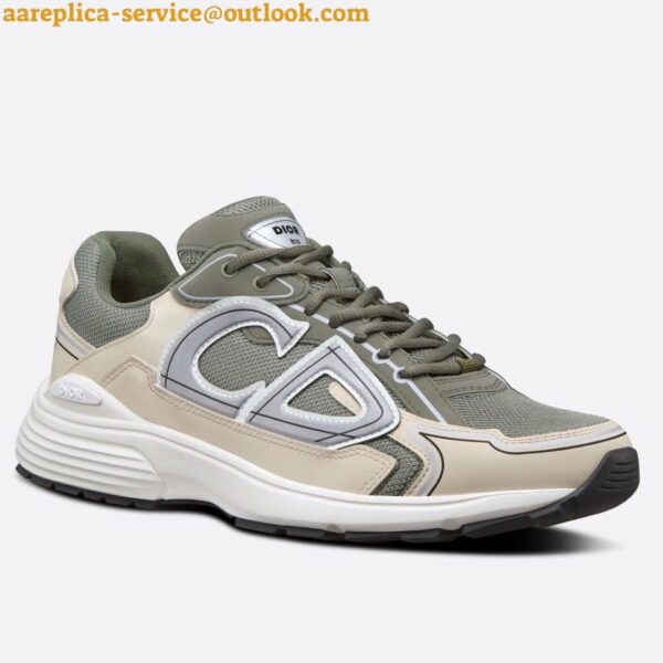 Replica Dior Men's B30 Sneakers In Green Mesh and Ivory Fabric