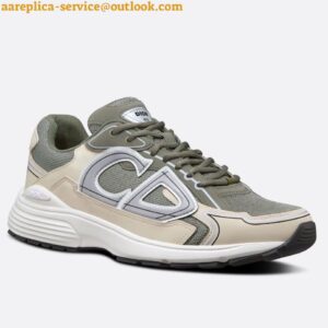 Replica Dior Men's B30 Sneakers In Green Mesh and Ivory Fabric 2