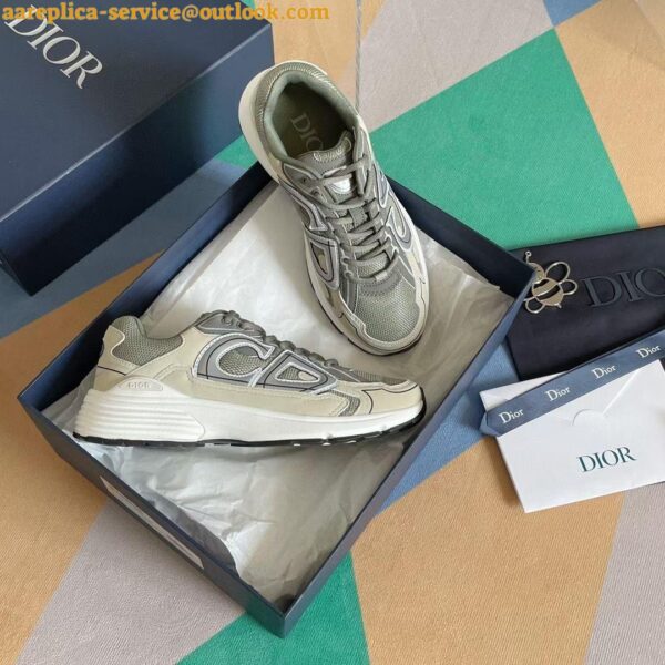 Replica Dior Men's B30 Sneakers In Green Mesh and Ivory Fabric 4