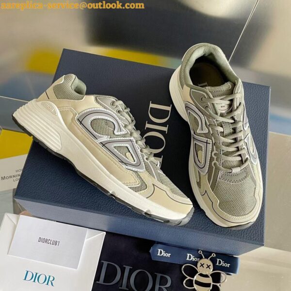 Replica Dior Men's B30 Sneakers In Green Mesh and Ivory Fabric 5