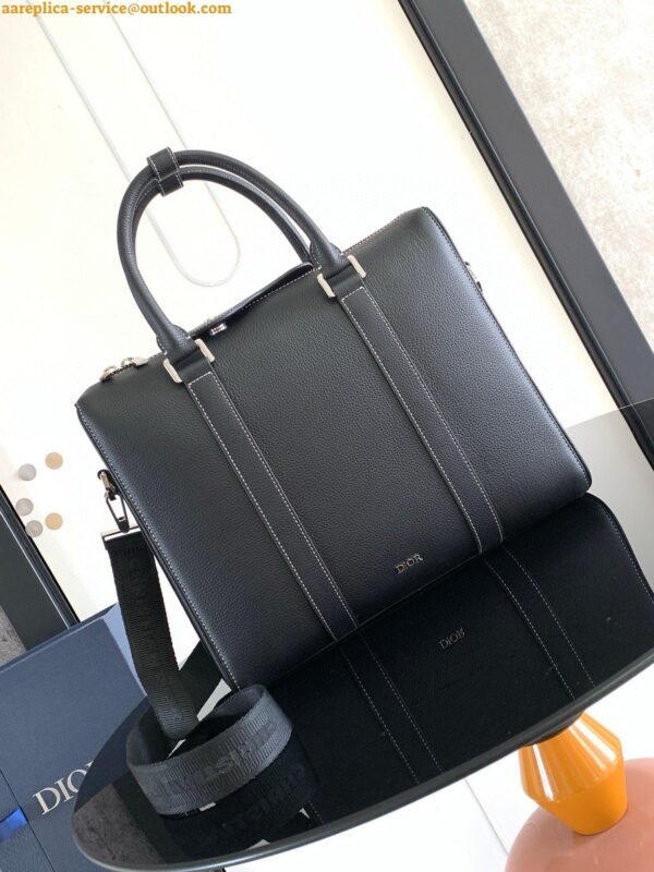 Replica Dior Lingot Briefcase in Black Grained Calfskin 6