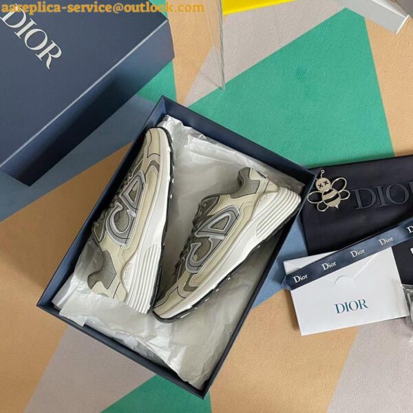 Replica Dior Men's B30 Sneakers In Green Mesh and Ivory Fabric 8