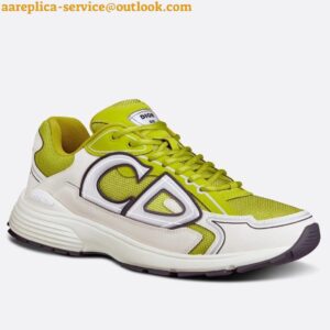 Replica Dior Men's B30 Sneakers In Yellow Mesh and White Fabric 2