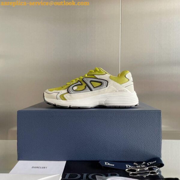 Replica Dior Men's B30 Sneakers In Yellow Mesh and White Fabric 3