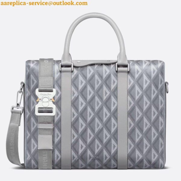 Replica Dior Lingot Briefcase in Grey CD Diamond Canvas 4