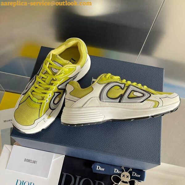 Replica Dior Men's B30 Sneakers In Yellow Mesh and White Fabric 4