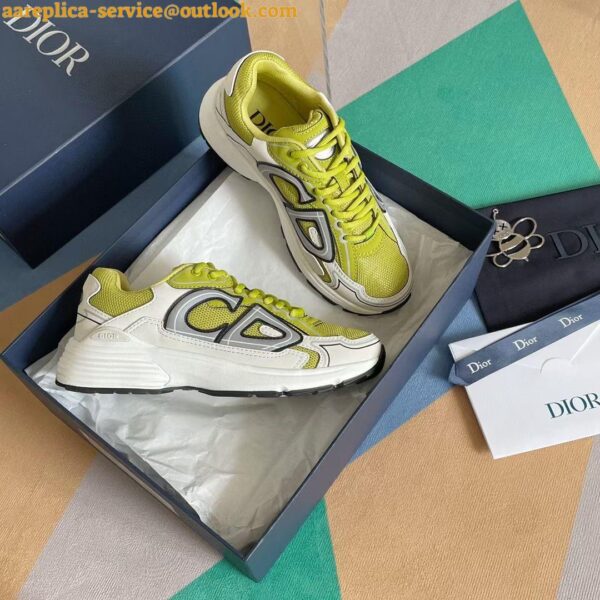 Replica Dior Men's B30 Sneakers In Yellow Mesh and White Fabric 5