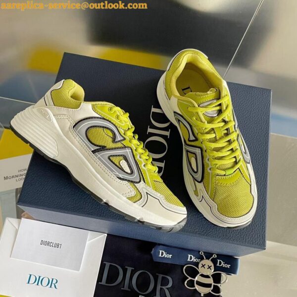 Replica Dior Men's B30 Sneakers In Yellow Mesh and White Fabric 6