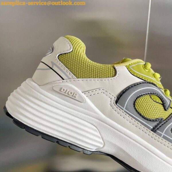 Replica Dior Men's B30 Sneakers In Yellow Mesh and White Fabric 7