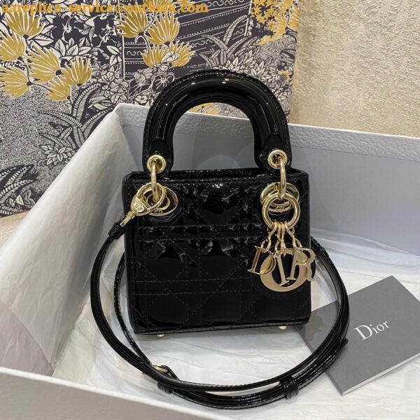 Replica Dior Lady Dior Micro Bag In Black Patent Cannage Calfskin 10