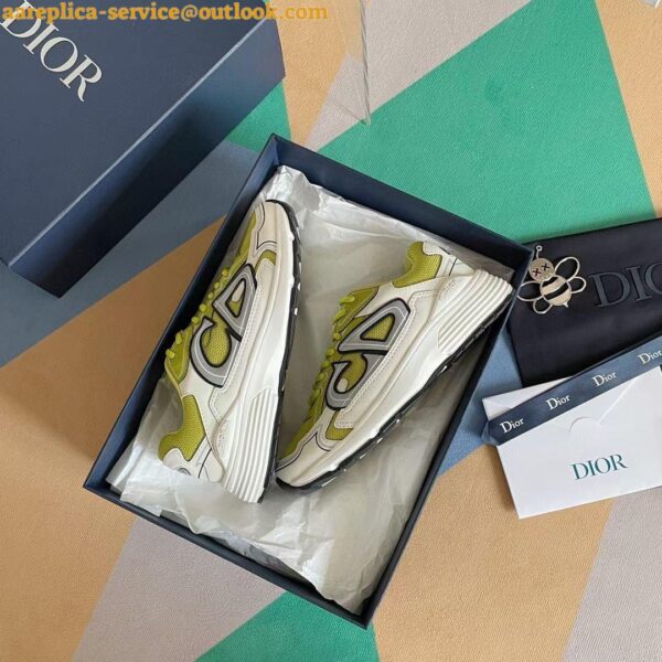 Replica Dior Men's B30 Sneakers In Yellow Mesh and White Fabric 9