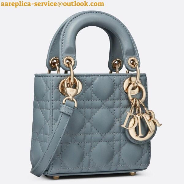 Replica Dior Lady Dior Micro Bag In Blue Cannage Lambskin 5