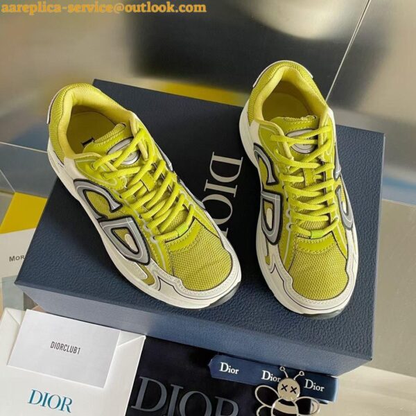 Replica Dior Men's B30 Sneakers In Yellow Mesh and White Fabric 10