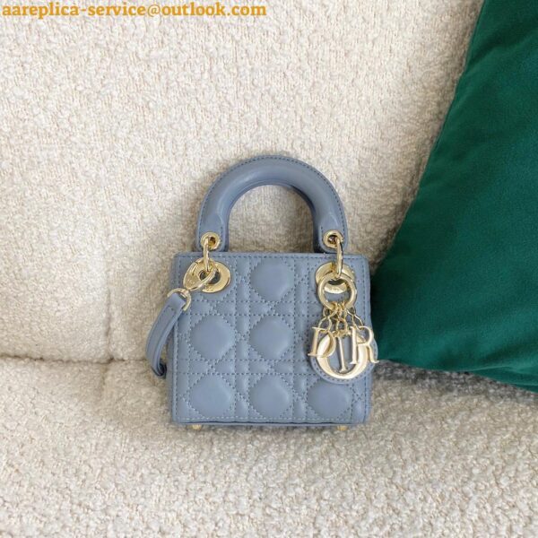 Replica Dior Lady Dior Micro Bag In Blue Cannage Lambskin 9