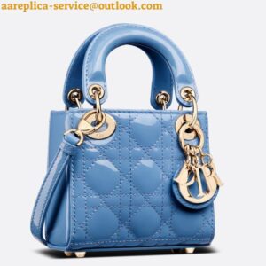 Replica Dior Lady Dior Micro Bag In Blue Patent Cannage Calfskin