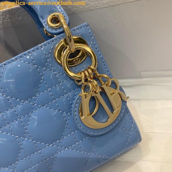 Replica Dior Lady Dior Micro Bag In Blue Patent Cannage Calfskin 5