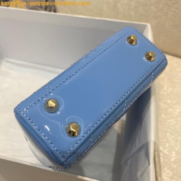 Replica Dior Lady Dior Micro Bag In Blue Patent Cannage Calfskin 6