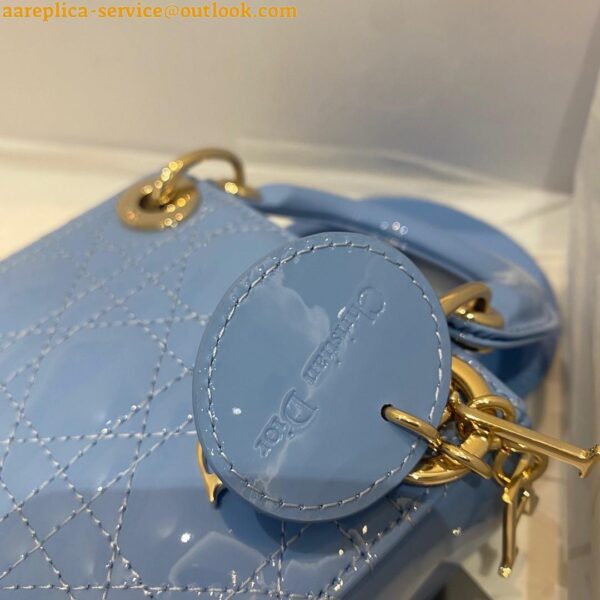 Replica Dior Lady Dior Micro Bag In Blue Patent Cannage Calfskin 7