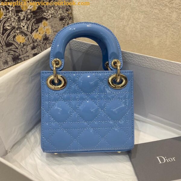 Replica Dior Lady Dior Micro Bag In Blue Patent Cannage Calfskin 9