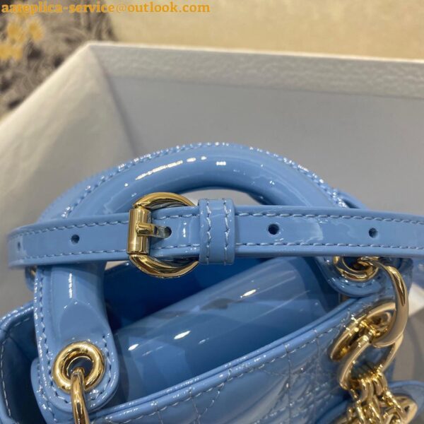 Replica Dior Lady Dior Micro Bag In Blue Patent Cannage Calfskin 10