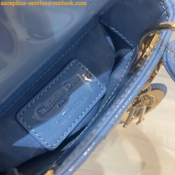 Replica Dior Lady Dior Micro Bag In Blue Patent Cannage Calfskin 11