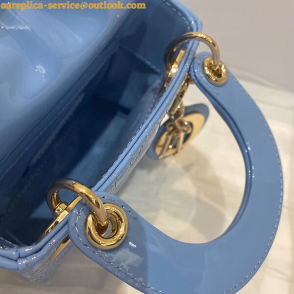 Replica Dior Lady Dior Micro Bag In Blue Patent Cannage Calfskin 12