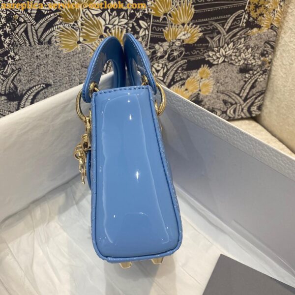 Replica Dior Lady Dior Micro Bag In Blue Patent Cannage Calfskin 13