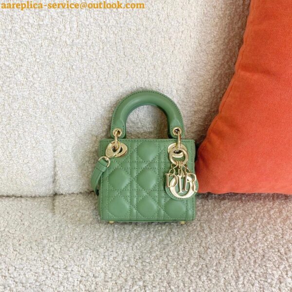 Replica Dior Lady Dior Micro Bag In Mint Cannage Lambskin 6