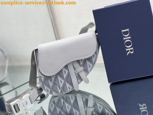 Replica Dior Men's Mini Saddle Bag In Gray CD Diamond Canvas 8