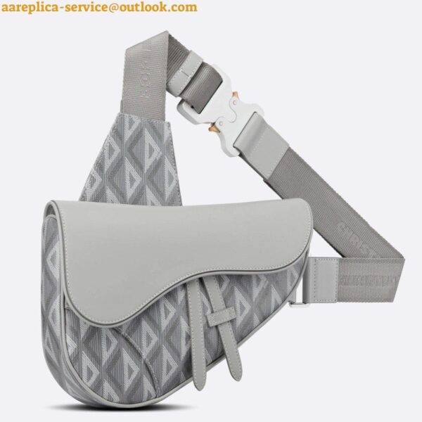 Replica Dior Men's Mini Saddle Bag In Gray CD Diamond Canvas 13