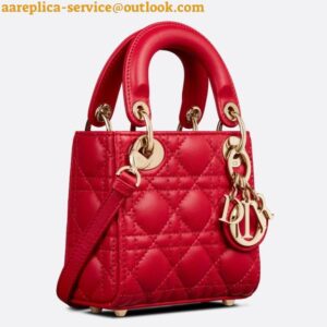 Replica Dior Lady Dior Micro Bag In Red Cannage Lambskin