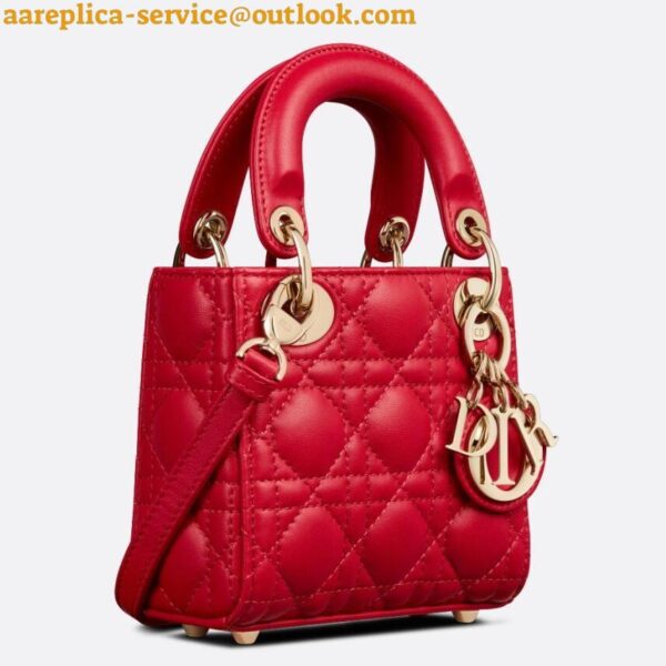 Replica Dior Lady Dior Micro Bag In Red Cannage Lambskin 3