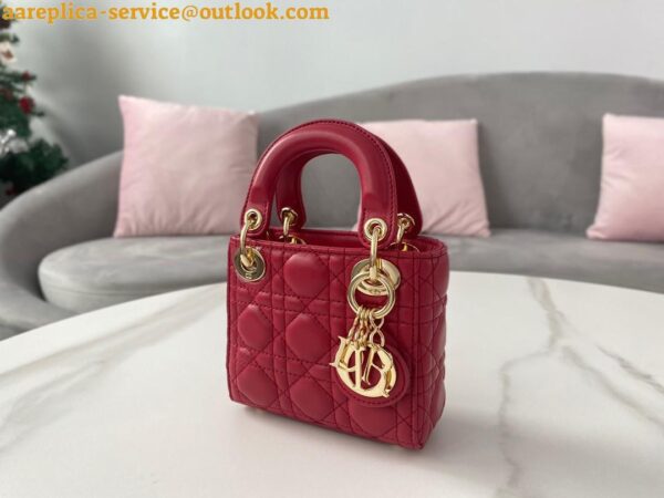 Replica Dior Lady Dior Micro Bag In Red Cannage Lambskin 5