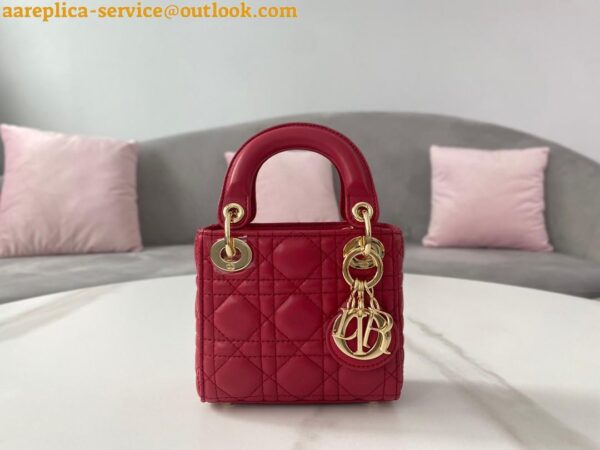 Replica Dior Lady Dior Micro Bag In Red Cannage Lambskin 7