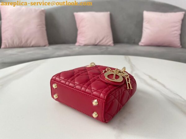 Replica Dior Lady Dior Micro Bag In Red Cannage Lambskin 9