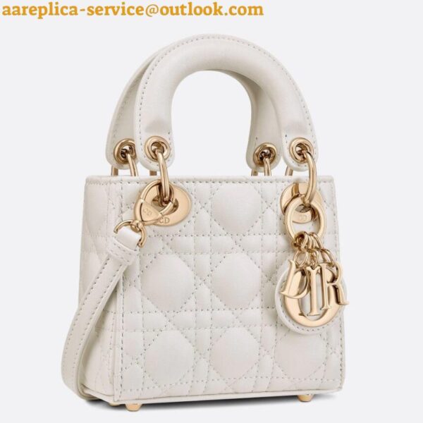 Replica Dior Lady Dior Micro Bag In White Cannage Lambskin 3