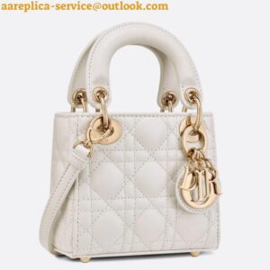 Replica Dior Lady Dior Micro Bag In White Cannage Lambskin 2