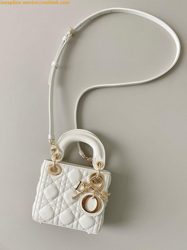 Replica Dior Lady Dior Micro Bag In White Cannage Lambskin 5