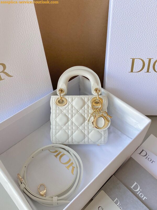 Replica Dior Lady Dior Micro Bag In White Cannage Lambskin 6