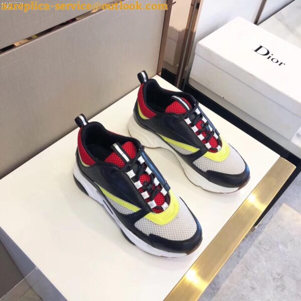 Replica Dior Men's B22 Sneakers In Black Leather and White Mesh 5