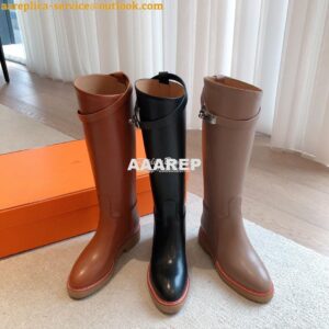 Replica Hermes Honey Boot in Heritage calfskin with rubber sole with c 2