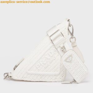 Replica Prada Triangle Crochet Bag in White Raffia-effect Yarn