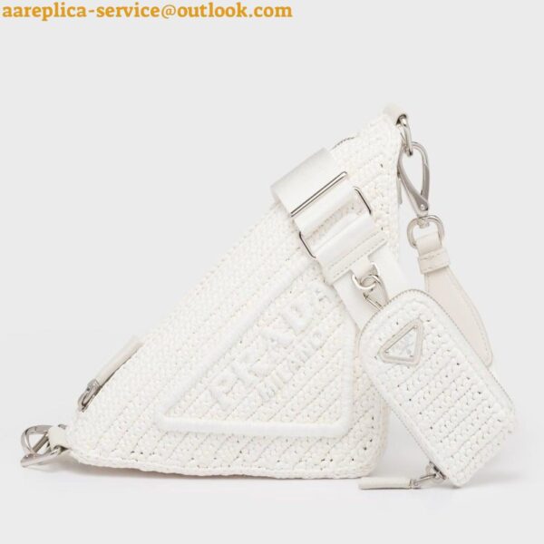 Replica Prada Triangle Crochet Bag in White Raffia-effect Yarn 4