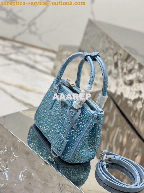 Replica Prada Galleria Satin Mini-bag With Crystals 1BA906 Blue 3