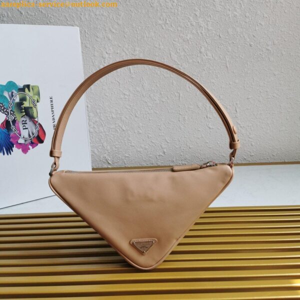 Replica Prada Triangle Pouch Bag In Beige Calfskin 7