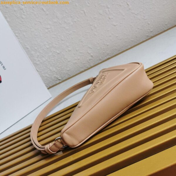 Replica Prada Triangle Pouch Bag In Beige Calfskin 8