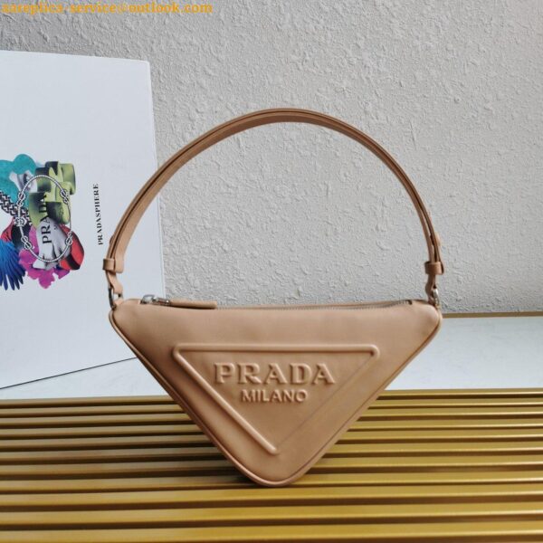 Replica Prada Triangle Pouch Bag In Beige Calfskin 9