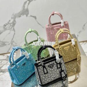 Replica Prada Galleria Satin Mini-bag With Crystals 1BA906 Platinum